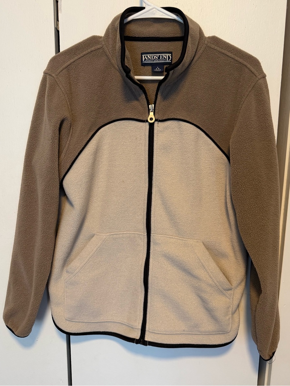 Lands' End Two-Tone Brown and Beige Fleece Utility Jacket